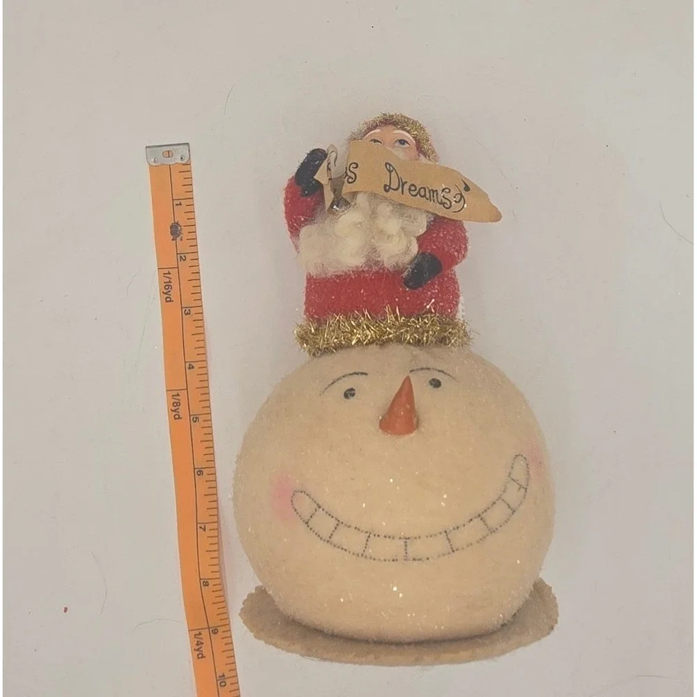 Folk Art Santa on Snowman Head Figurine Christmas Decor Rustic Dreams Scroll
